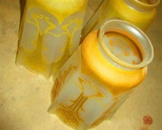 Group of 3 Etched Glass Lamp Shades .
