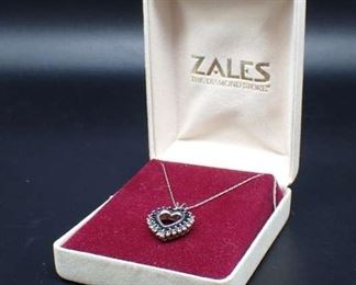 10K White Gold Necklace W/ Blue Sapphires & Diamonds