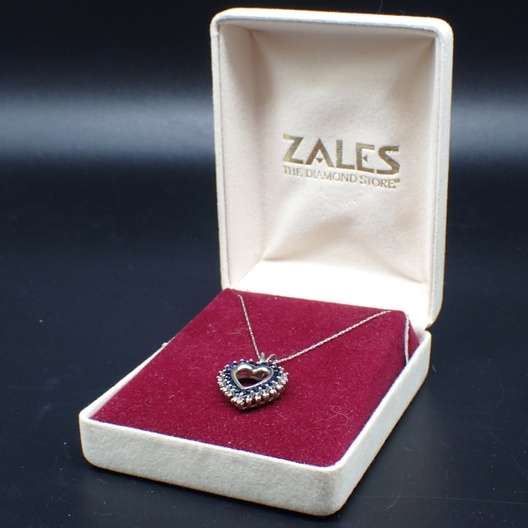 10K White Gold Necklace W/ Blue Sapphires & Diamonds