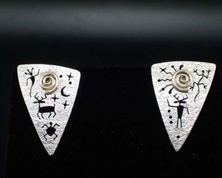 Myron Panteah Sterling Silver & 14K Gold Zuni Earings