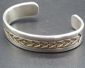 14K Gold Sterling Silver Navajo Bracelet Chimney Butte