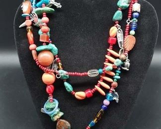 Native American Necklace W/ Sterling Silver & Stones