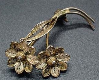 Vintage Sterling Silver Flower Pin Brooch