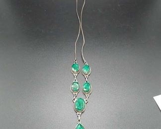 Sterling Silver Necklace W/ Jade Oval Stones