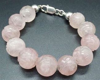 Sterling Silver Bracelet W/ Pink Glass Beads