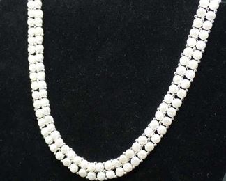 Double Strand Pearl Silvertone Necklace