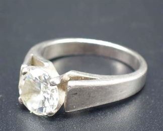 Sterling Silver Size 8 Ring W/ Large Cz Stone