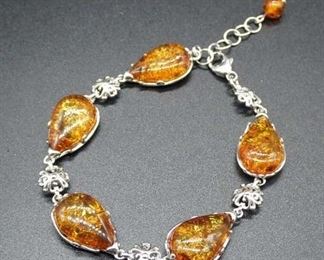 Sterling Silver & Amber Teardrop Bracelet