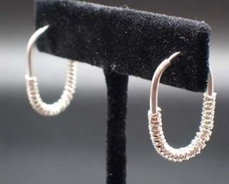 Sterling Silver Hoop Earrings W/ Braided Pattern