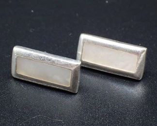 Sterling Silver Stud Earrings W/ Mother Of Pearl Inlay