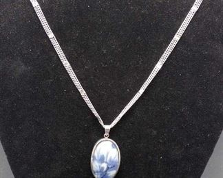 Sterling Silver Necklace W/ Intricate Braid & Pendant