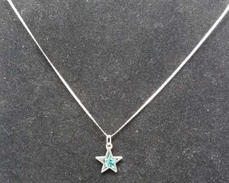 Sterling Silver Necklace W/ Turquoise Inlaid Star Charm