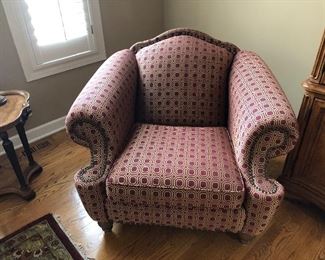Pair of Camel Back Burgundy Nail head Trim Accent Arm Chairs