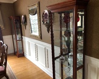 Pair of 5 shelf glass side loading curio cabinets