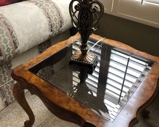 Pair of glass top square end tables