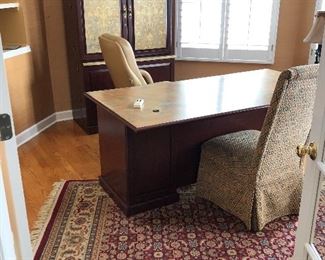 Large Burgundy rug and office desk, chair