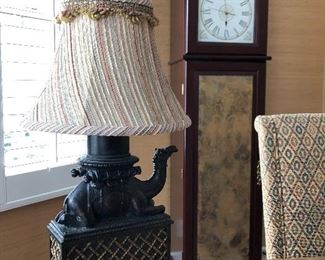 camel desk lamp, clock with storage