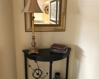 entry table and mirror, table lamp