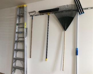 Ladder, rake, broom