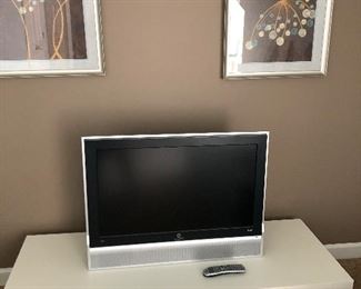 TV Media Stand and Pair of Framed Art by Alan Buckle