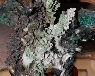 $2500.00-Jade sculpture of Flowers, Birds and Garden-small chip on one side-top of the jade piece comes off of the sculpture-17inches tall