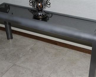 $165.00-Glass Topped Rectangular Metal Hall Table