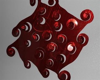 $225.00-Red Art Deco Metal Wall Art #1-approximately 4 ft x 3 ft roughtly