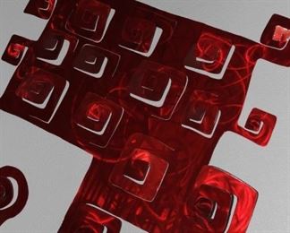 $225.00-Red Art Deco Metal Wall Art-approx 3.5 x 4 ft