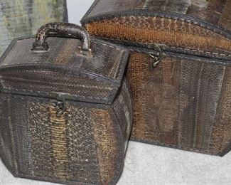 $35.00-Small Faux Snakeskin Tote with Lid, $55.00-Large Faux Snakeskin Tote with Lid