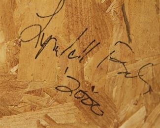 $375.00-Signature on the back of the geometric squares oil painting