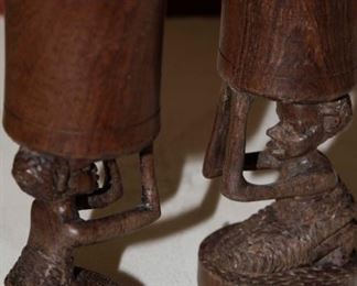 $22.00-Set of 2 African Carved Wood Candlesticks