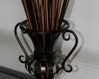 $58.00-Gray Scroll Vase with Brown & Black Sticks-Metal
