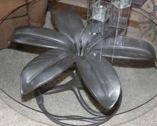 $150.00-Glass Topped Flower Accent Table