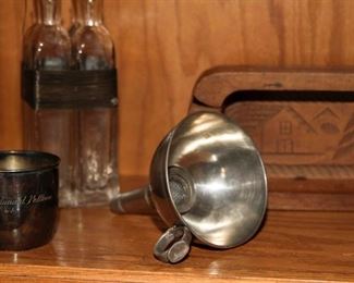 $35.00-Vintage Wood Butter Mold-also includes a global view of silverplated items, vintage bottles and vintage butter mold