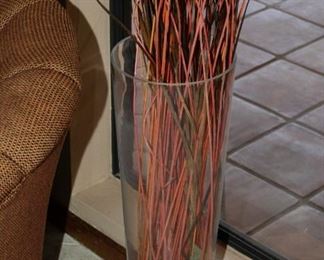 $28.00-Tall Glass Vase w/Red & Brown Sticks
