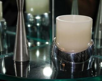 $12.00-Nambe Candleholder with Ivory Candle, small bud vase-under $20.00