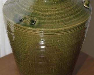 $24.00-Medium Brown & Green Vase with Handles
