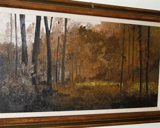 $65.00-Framed Dark Landscape Oil Painting