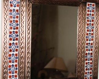$85.00-Southwestern Tile & Metal Framed Wall Mirror