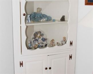 $125.00-White Corner Cabinet with Storage-needs repair of the doors-sticky
