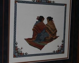 $32.00-Framed Native American Needlepoint