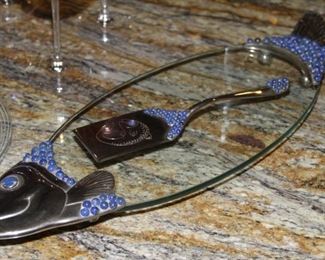 $25.00-Metal Glass Serving Tray with Stones