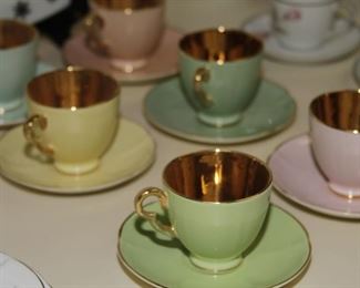 $55.00-Set of 6 Multicolored Crown Devon Teacups and Saucers