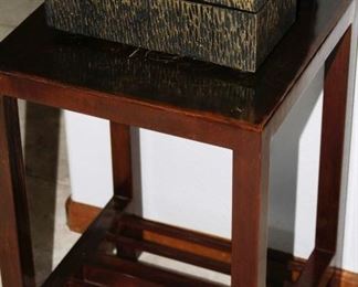$55.00-Solid Metal Accent Table-tops needs repair-scratched, $25.00-Decorative Black & Gold Box, $22.00 African Candlesticks