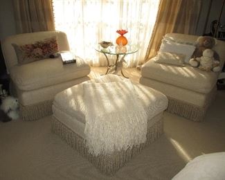 Comfortable Custom Accent Chairs With Ottoman Fringe Bottom