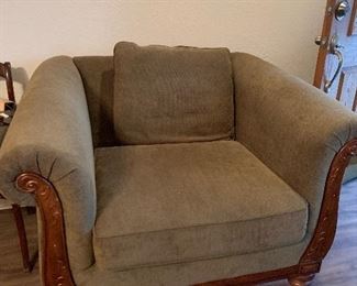 Upholstered side chair with wood trim