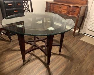 Wood and glass round contemporary dining table