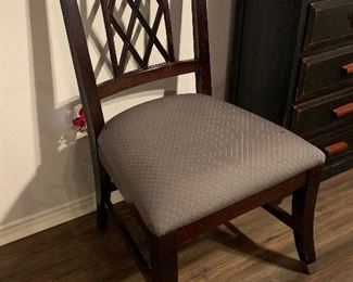 Set of four upholstered wooden Regency revival style dining chairs