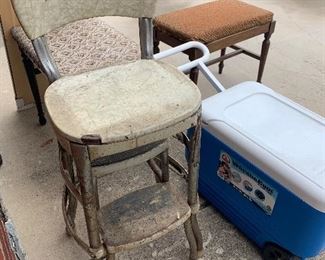 Vintage kitchen stepstool, plastic coolers