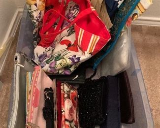 Small clutch handbags, and fabric shopping bags